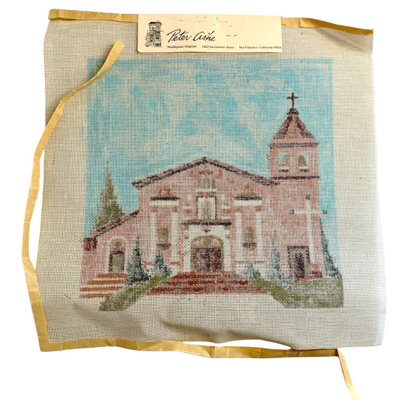 Peter Ashe Needlepoint Canvas Hand Painted Mission Santa Clara Church Signed HTF - Picture 8 of 11
